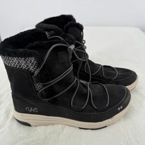 Ryka Aubonne Faux Shearling‎ Bungee Lace Boots Black Women's Size 8